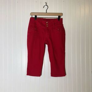 ModaXpress‎ Y2K Red Cropped Pants Sz 13 Lace-Up Gold Button Streetwear Baddie